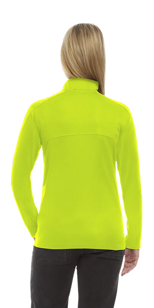 LADIES WICKING SOLID 1/4 ZIP LS PULLOVER  -  OPTIC YELLOW 2 EXTRA LARGE SOLID
