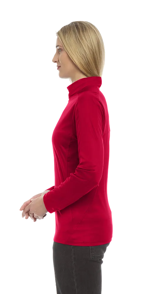 LADIES WICKING SOLID 1/4 ZIP LS PULLOVER  -  RED 2 EXTRA LARGE SOLID