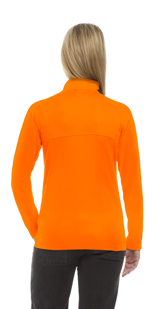 LADIES WICKING SOLID 1/4 ZIP LS PULLOVER  -  SAFETY ORANGE 2 EXTRA LARGE SOLID