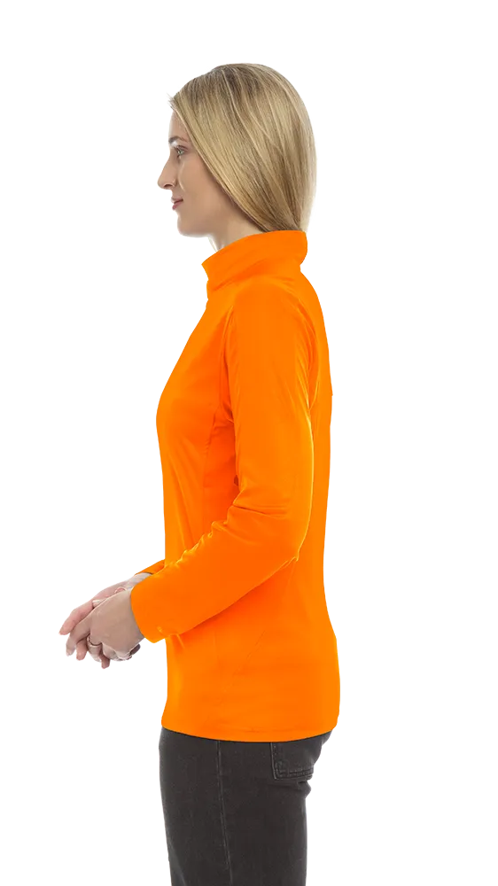 LADIES WICKING SOLID 1/4 ZIP LS PULLOVER  -  SAFETY ORANGE 2 EXTRA LARGE SOLID
