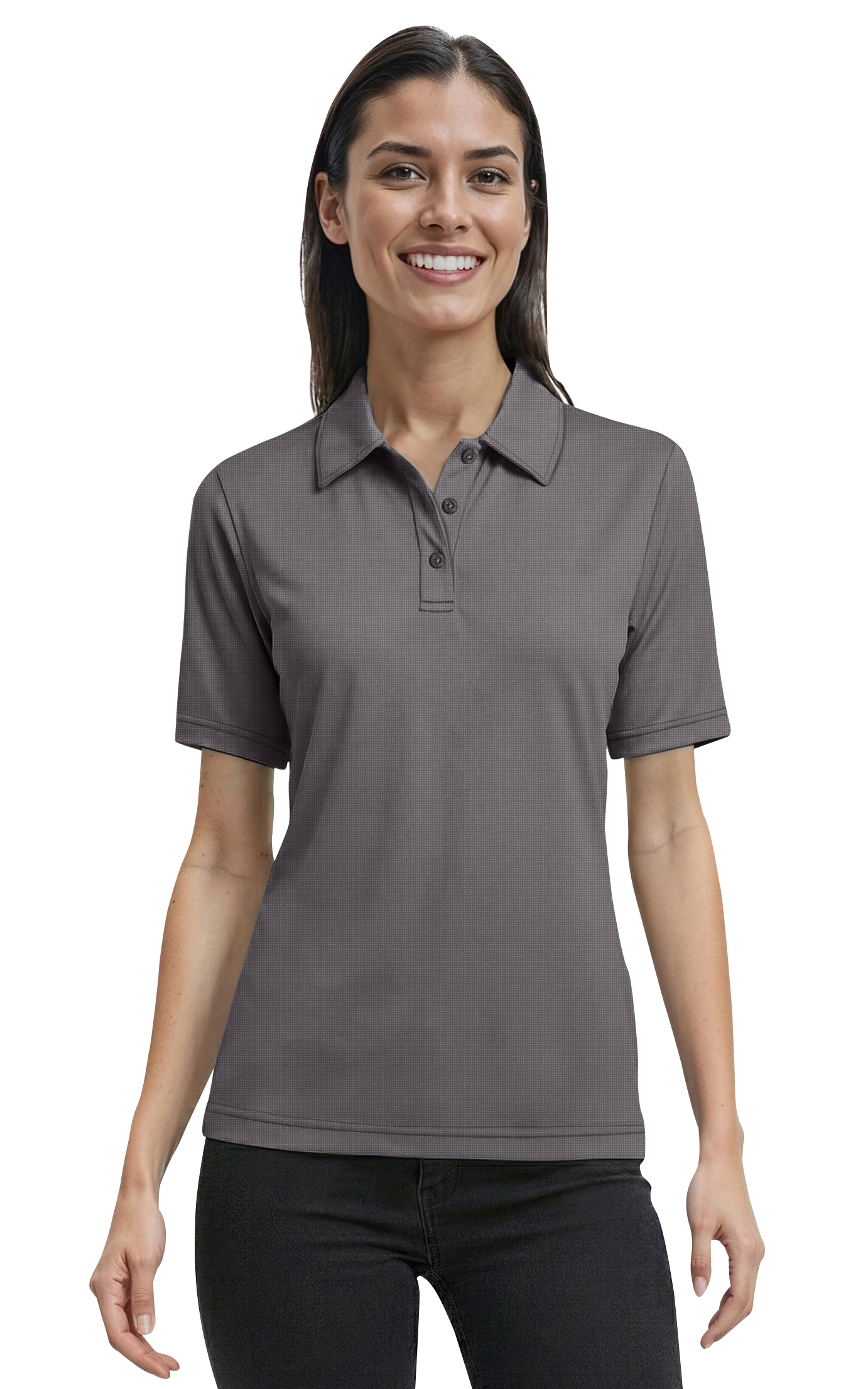LADIES NAILHEAD S/S POLO ### - BLACK 2 EXTRA LARGE TRIM DARK GREY