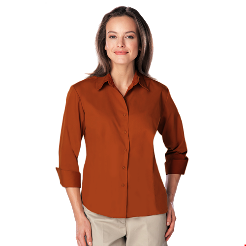 LADIES 3/4 SLEEVE EASY CARE POPLIN WITH MATCHING BUTTONS  -  BURNT ORANGE 2 EXTRA LARGE SOLID