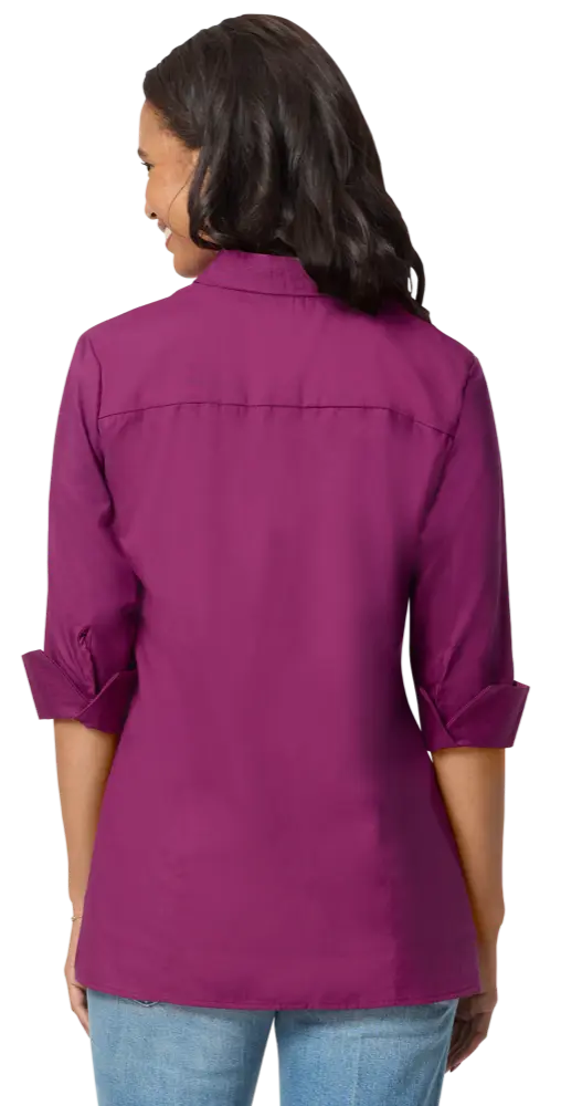 LADIES 3/4 SLEEVE EASY CARE POPLIN SWING BLOUSE/MATCHING BUTTONS   -  BERRY 2 EXTRA LARGE SOLID