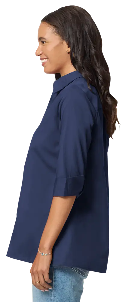 LADIES 3/4 SLEEVE EASY CARE POPLIN SWING BLOUSE/MATCHING BUTTONS   -  NAVY 2 EXTRA LARGE SOLID