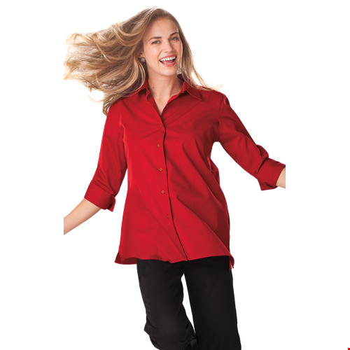 LADIES 3/4 SLEEVE EASY CARE POPLIN SWING BLOUSE/MATCHING BUTTONS   -  RED 2 EXTRA LARGE SOLID