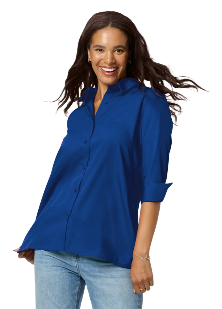 LADIES 3/4 SLEEVE EASY CARE POPLIN SWING BLOUSE/MATCHING BUTTONS   -  ROYAL 2 EXTRA LARGE SOLID