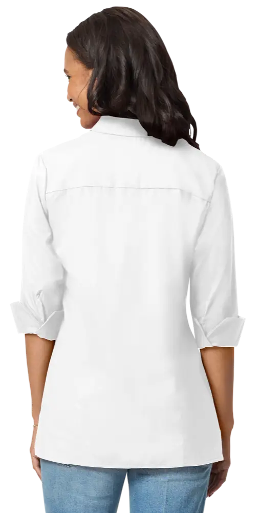 LADIES 3/4 SLEEVE EASY CARE POPLIN SWING BLOUSE/MATCHING BUTTONS   -  WHITE 2 EXTRA LARGE SOLID