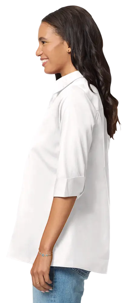 LADIES 3/4 SLEEVE EASY CARE POPLIN SWING BLOUSE/MATCHING BUTTONS   -  WHITE 2 EXTRA LARGE SOLID