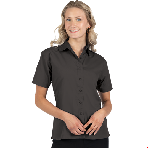 LADIES S/S SUPERBLEND POPLIN BLACK 2 EXTRA LARGE SOLID