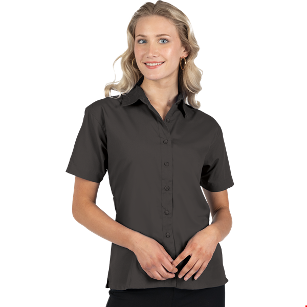 LADIES S/S SUPERBLEND POPLIN BLACK 2 EXTRA LARGE SOLID