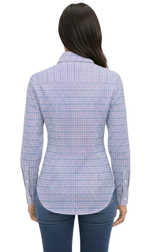 LADIES L/S UNTUCKED PLAID NO POCKET BLUE 2 EXTRA LARGE SOLID