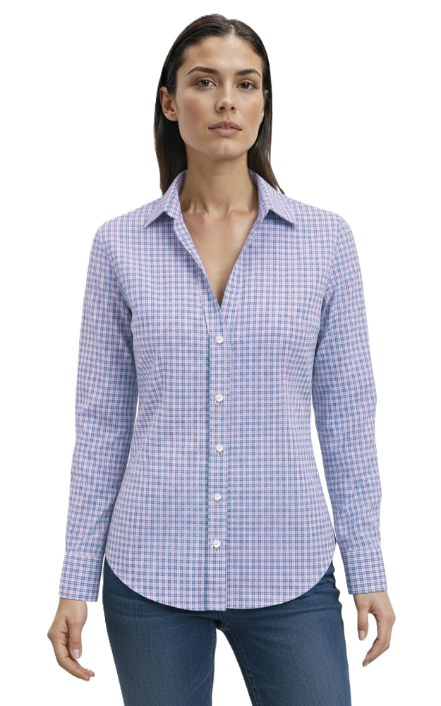 LADIES L/S UNTUCKED PLAID NO POCKET BLUE 2 EXTRA LARGE SOLID