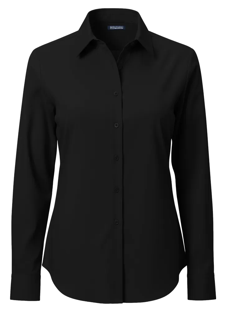 LADIES 4-WAY STRETCH BUTTON FRONT– BLACK 2 EXTRA LARGE SOLID