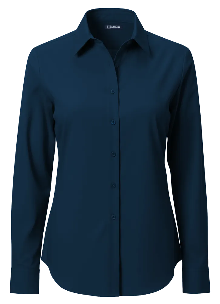 LADIES 4-WAY STRETCH BUTTON FRONT– NAVY 2 EXTRA LARGE SOLID