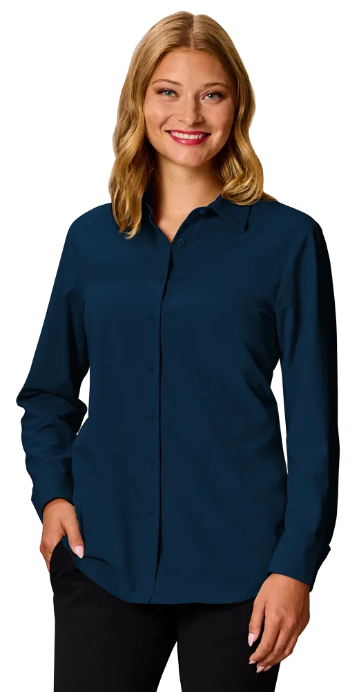 LADIES 4-WAY STRETCH BUTTON FRONT– NAVY 2 EXTRA LARGE SOLID