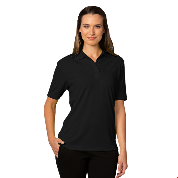 LADIES VALUE MOISTURE WICKING S/S POLO  -  BLACK 2 EXTRA LARGE SOLID