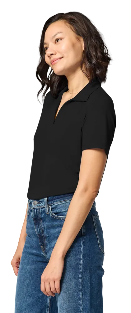LADIES TITAN V-NECK POLO - BLACK 2 EXTRA LARGE SOLID