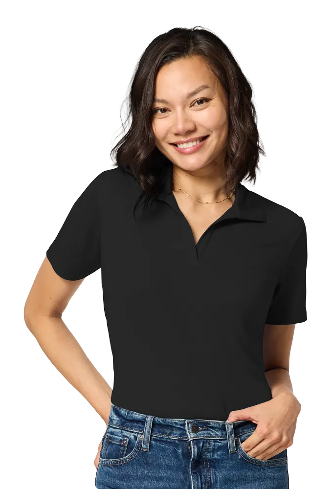 LADIES TITAN V-NECK POLO - BLACK 2 EXTRA LARGE SOLID