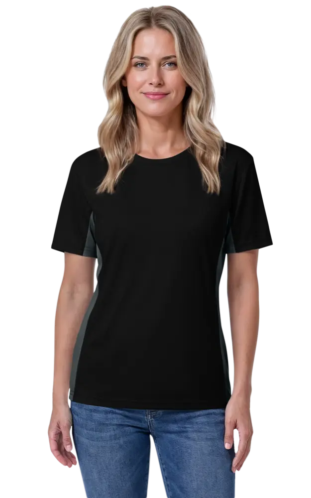 LADIES COLORBLOCK WICKING TEE  -  BLACK 2 EXTRA LARGE SOLID