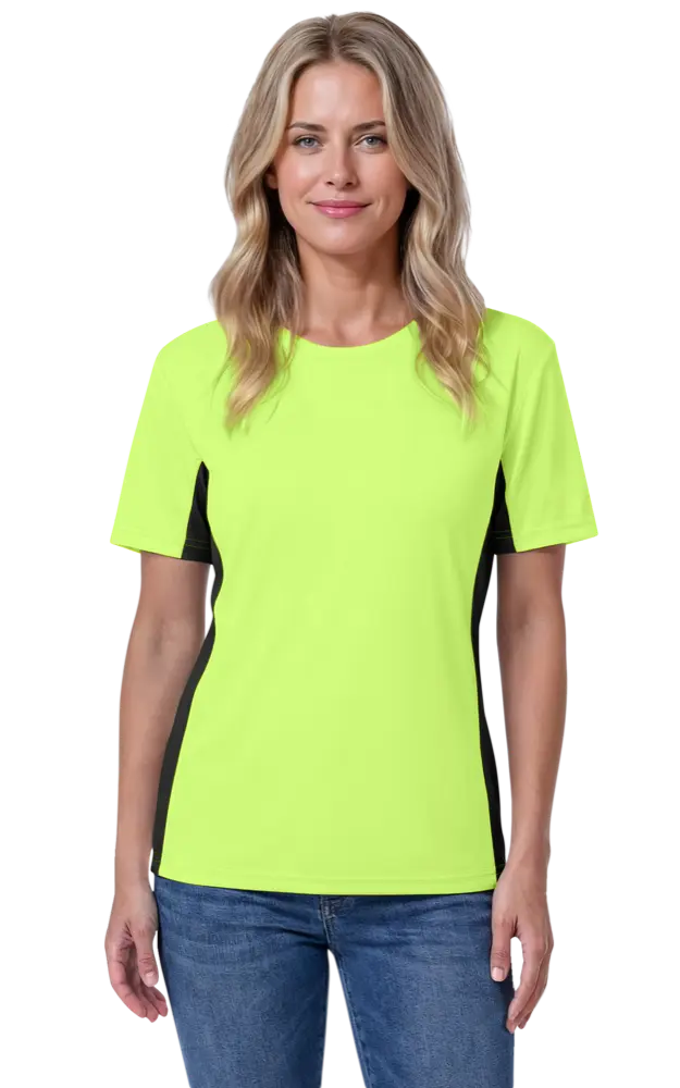 LADIES COLORBLOCK WICKING TEE  -  OPTIC YELLOW 2 EXTRA LARGE SOLID