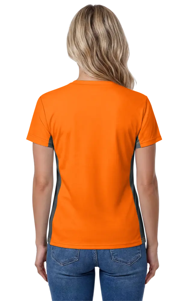 LADIES COLORBLOCK WICKING TEE  -  SAFETY ORANGE 2 EXTRA LARGE SOLID