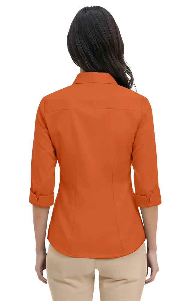 LADIES 3/4 SLEEVE PEACHED FINE LINE TWILL SHIRT  -  BURNT ORANGE 2 EXTRA LARGE SOLID