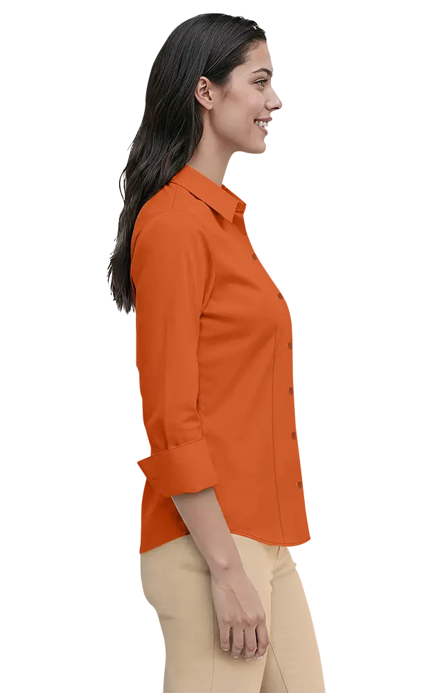 LADIES 3/4 SLEEVE PEACHED FINE LINE TWILL SHIRT  -  BURNT ORANGE 2 EXTRA LARGE SOLID
