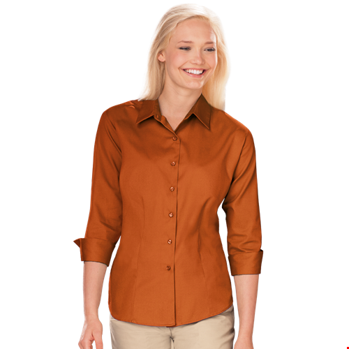 LADIES 3/4 SLEEVE PEACHED FINE LINE TWILL SHIRT  -  BURNT ORANGE 2 EXTRA LARGE SOLID