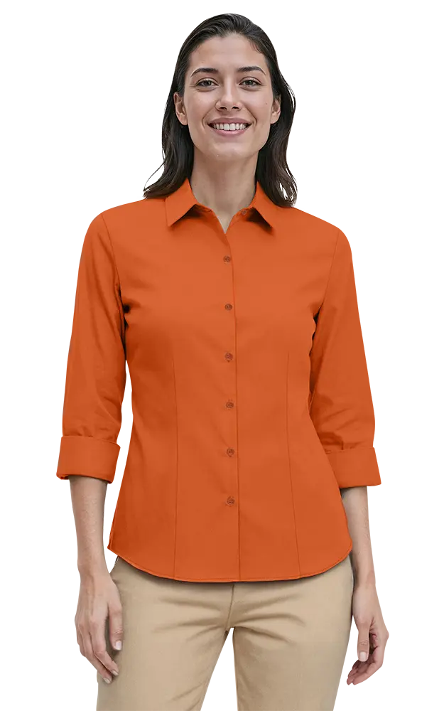 LADIES 3/4 SLEEVE PEACHED FINE LINE TWILL SHIRT  -  BURNT ORANGE 2 EXTRA LARGE SOLID