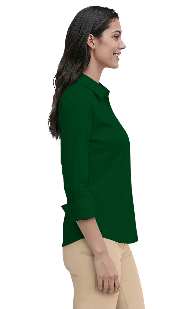 LADIES 3/4 SLEEVE PEACHED FINE LINE TWILL SHIRT  -  HUNTER 2 EXTRA LARGE SOLID