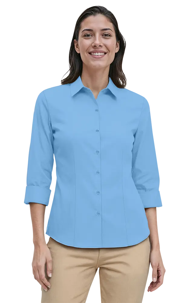 LADIES 3/4 SLEEVE PEACHED FINE LINE TWILL SHIRT  -  LIGHT BLUE 2 EXTRA LARGE SOLID