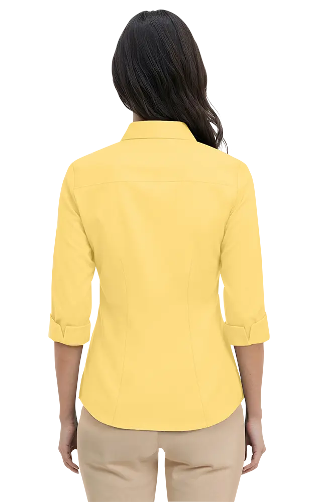LADIES 3/4 SLEEVE PEACHED FINE LINE TWILL SHIRT  -  MAIZE 2 EXTRA LARGE SOLID