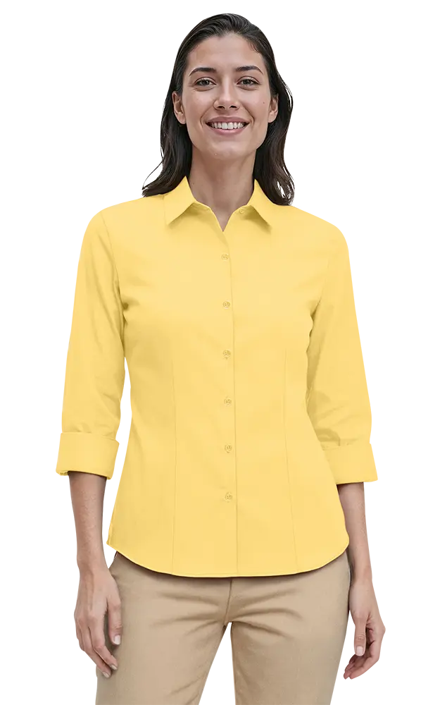 LADIES 3/4 SLEEVE PEACHED FINE LINE TWILL SHIRT  -  MAIZE 2 EXTRA LARGE SOLID