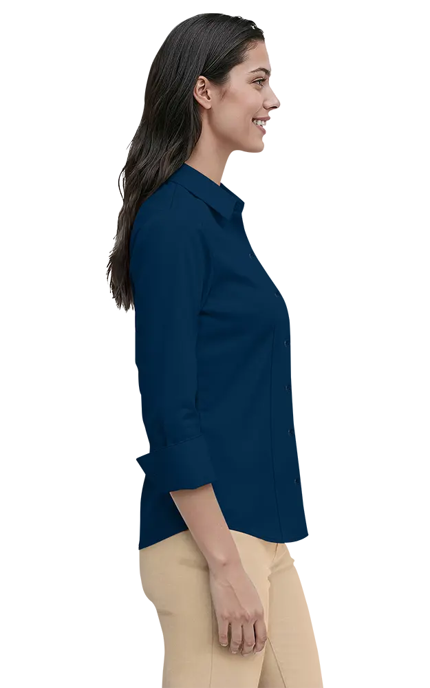LADIES 3/4 SLEEVE PEACHED FINE LINE TWILL SHIRT  -  NAVY 2 EXTRA LARGE SOLID