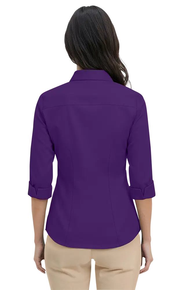 LADIES 3/4 SLEEVE PEACHED FINE LINE TWILL SHIRT  -  PURPLE 2 EXTRA LARGE SOLID