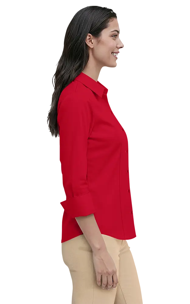 LADIES 3/4 SLEEVE PEACHED FINE LINE TWILL SHIRT  -  RED 2 EXTRA LARGE SOLID