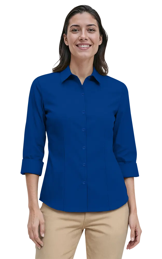 LADIES 3/4 SLEEVE PEACHED  FINE LINE TWILL SHIRT  -  ROYAL 2 EXTRA LARGE SOLID