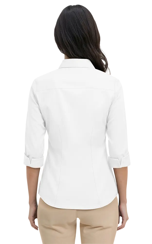 LADIES 3/4 SLEEVE PEACHED FINE LINE TWILL SHIRT  -  WHITE 2 EXTRA LARGE SOLID