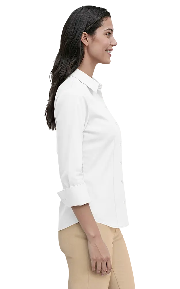 LADIES 3/4 SLEEVE PEACHED FINE LINE TWILL SHIRT  -  WHITE 2 EXTRA LARGE SOLID