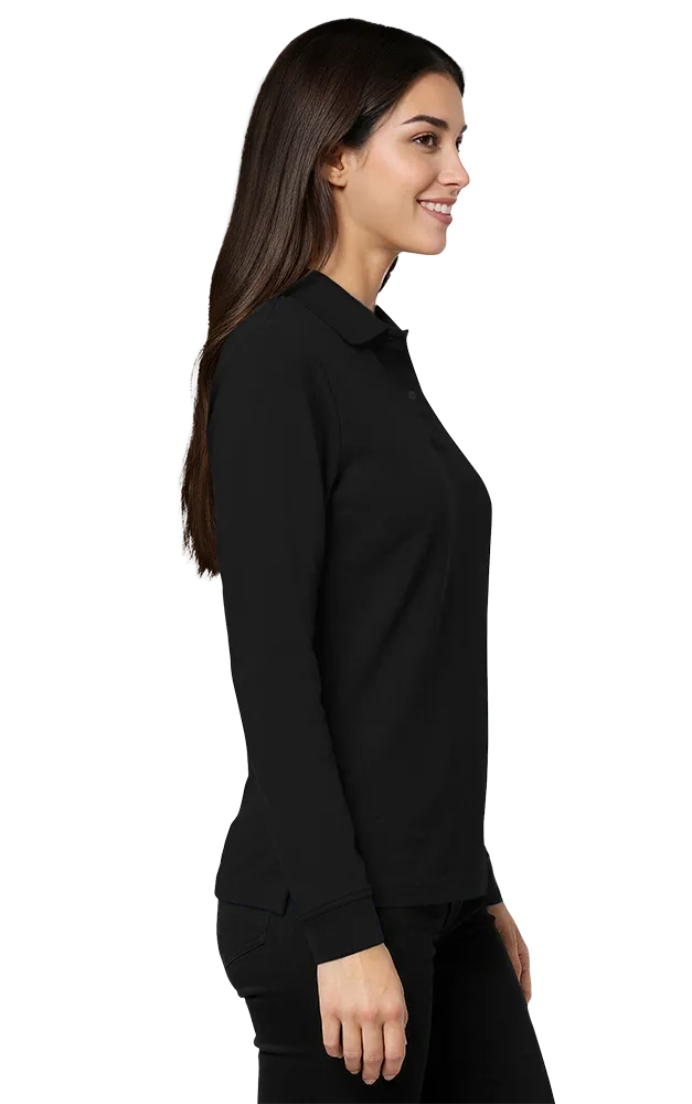 LADIES SOFT TOUCH LONG SLEEVE POLO  -  BLACK 2 EXTRA LARGE SOLID