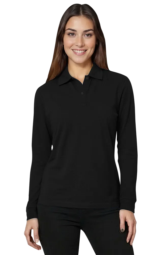 LADIES SOFT TOUCH LONG SLEEVE POLO  -  BLACK 2 EXTRA LARGE SOLID