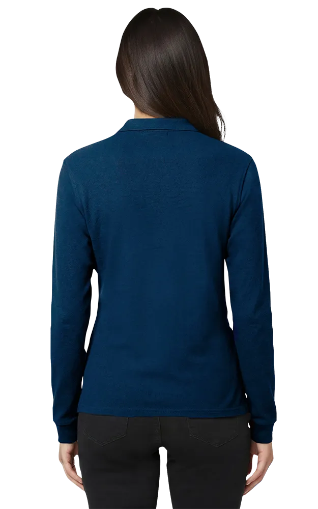 LADIES SOFT TOUCH LONG SLEEVE POLO  -  NAVY 2 EXTRA LARGE SOLID