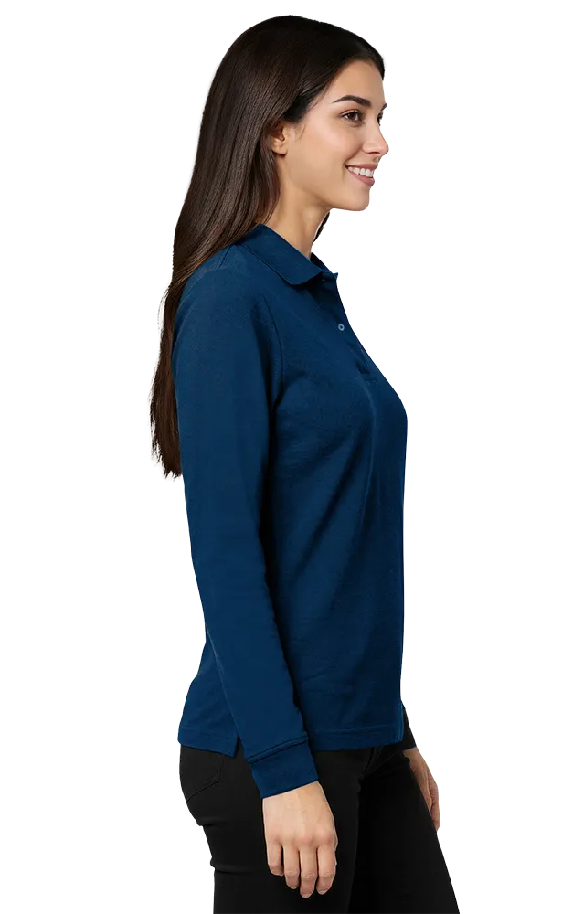 LADIES SOFT TOUCH LONG SLEEVE POLO  -  NAVY 2 EXTRA LARGE SOLID