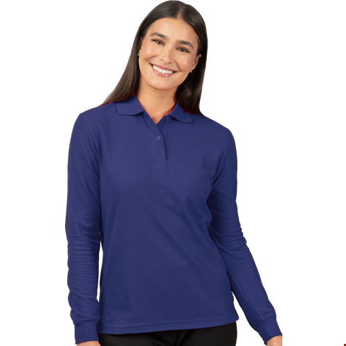 LADIES SOFT TOUCH LONG SLEEVE POLO  -  NAVY 2 EXTRA LARGE SOLID