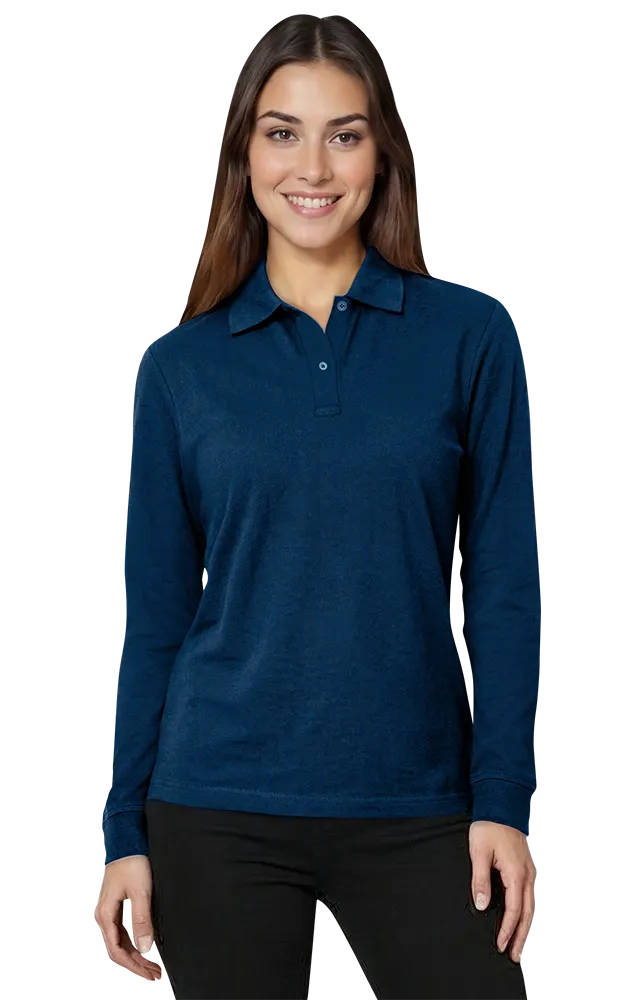 LADIES SOFT TOUCH LONG SLEEVE POLO  -  NAVY 2 EXTRA LARGE SOLID