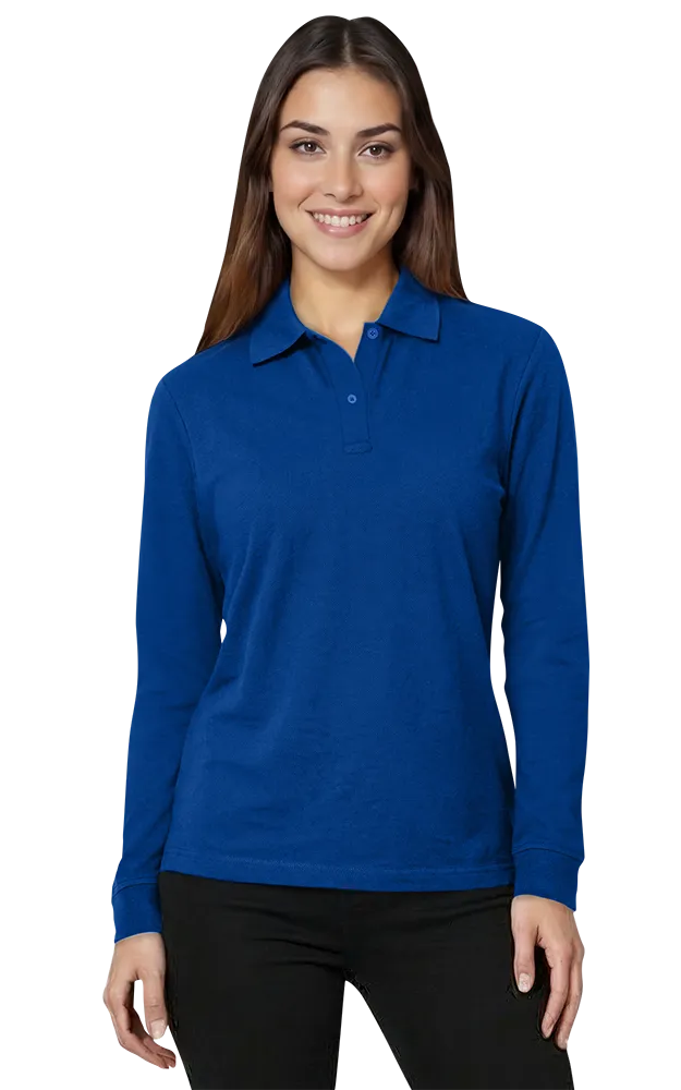 LADIES SOFT TOUCH LONG SLEEVE POLO  -  ROYAL 2 EXTRA LARGE SOLID