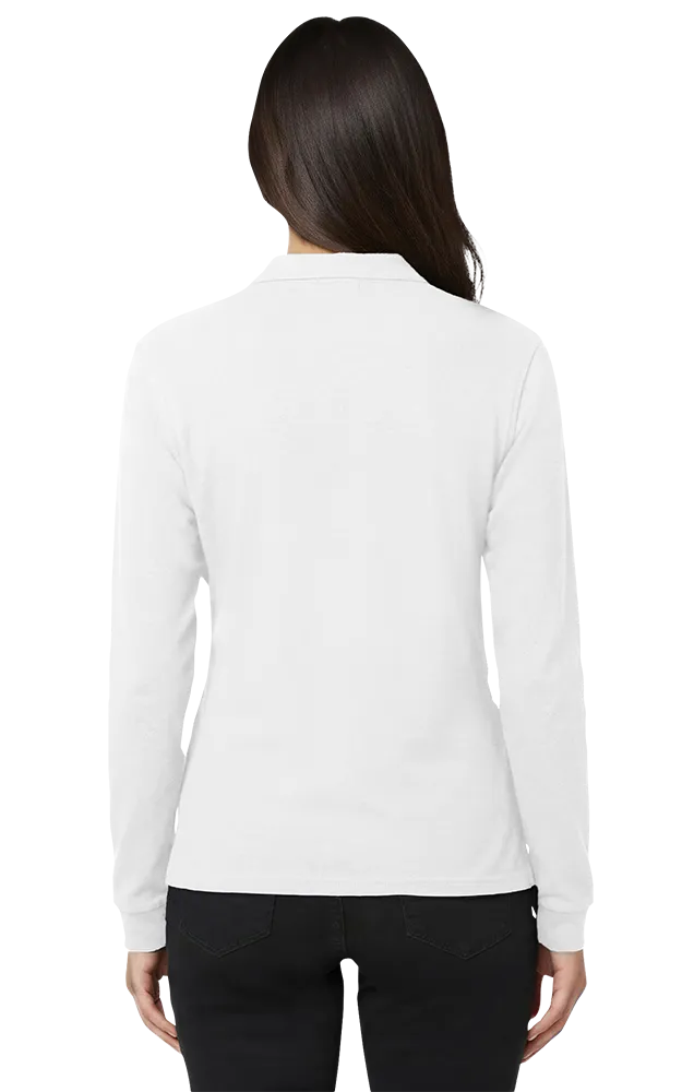 LADIES SOFT TOUCH LONG SLEEVE POLO  -  WHITE 3 EXTRA LARGE SOLID