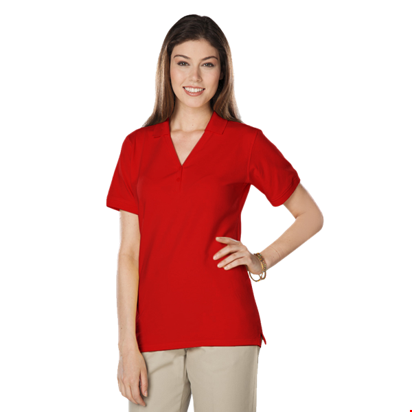 LADIES SOFT TOUCH S/S Y-PLACKET  POLO  -  RED 2 EXTRA LARGE SOLID