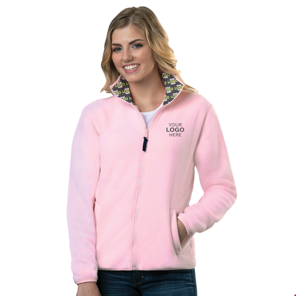 YOUR LOGO HERE LADIES POLAR FLEECE  FULL ZIP JACKET PINK 2 EXTRA LARGE SOLID