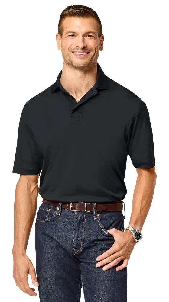 MENS RECYCLED KNIT POLO - BLACK SMALL SOLID